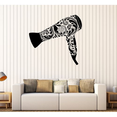 DesignToRefine Vinyl Wall Decal Hairdryer Barber Tool Hairdresser Hair Salon Stickers (137ig) Silver Metallic