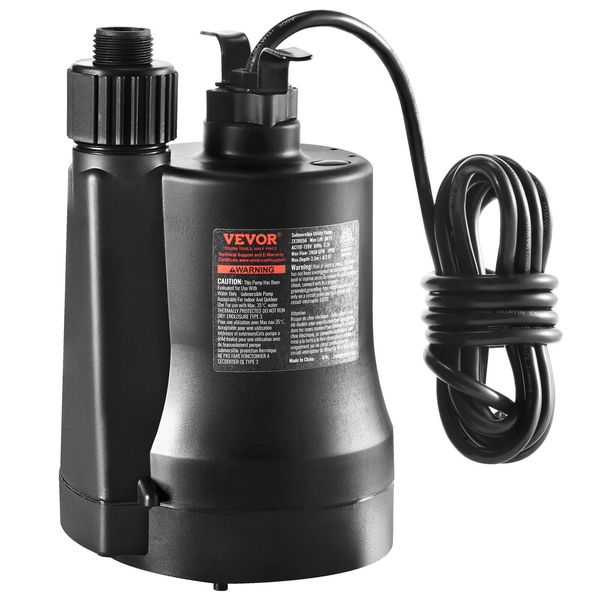 VEVOR Submersible Utility Pump Sump Pump 1/3 HP 2450 GPH 30 ft Head Water Pump