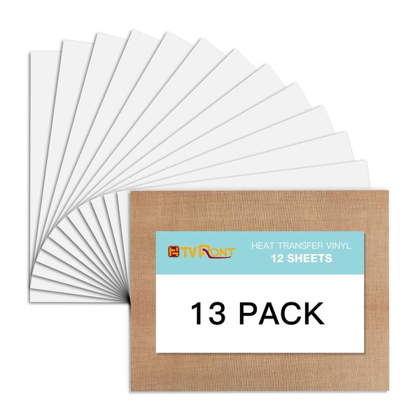 White HTV Heat Transfer Vinyl Bundle: 13 Pack 12" x 10" White Iron on Vinyl for T-Shirt, White Heat Transfer Vinyl for Cricut, Silhouette Cameo or Heat Press Machine