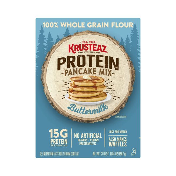 Krusteaz Protein Pancake Mix, Buttermilk Pancake Mix, 100% Whole Grain Flour & 15g of Protein Per Serving, Also Makes Waffles, Just Add Water (1.25 Pound (Pack of 2))