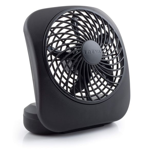 O2COOL Treva 5 Inch Battery Powered Fan Portable Desk Fan 2 Cooling Speeds with Compact Folding & Tilt Design Small Fan Cubicle Accessories Mini Fan Portable (Black)