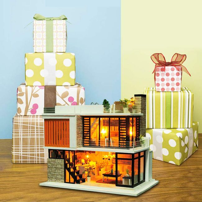  Spilay Dollhouse Miniature with Furniture,DIY Kit Mini