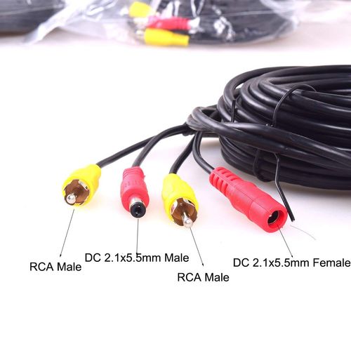 EKYLIN Car RCA DC Video Extension Cable for Backup Camera CCTV Security Truck Bus Trailer Reverse Parking System (10 Meters/32 Feet) - 2 in 1 RCA Video & DC Power Cable