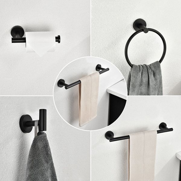 6 Piece Stainless Steel Bathroom Towel Rack Set Matte Black