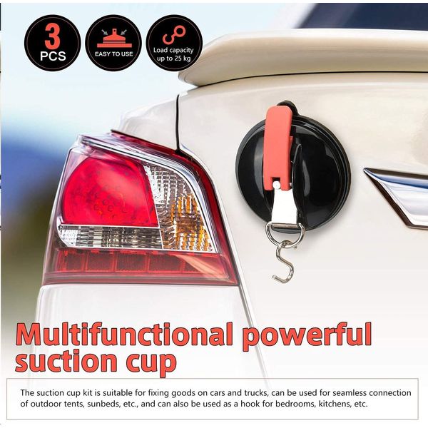 oumuik 3 Pack Suction Cup,Awning Suction Cups with 6 S-Hooks Suction Hooks，3-D Ring Clip