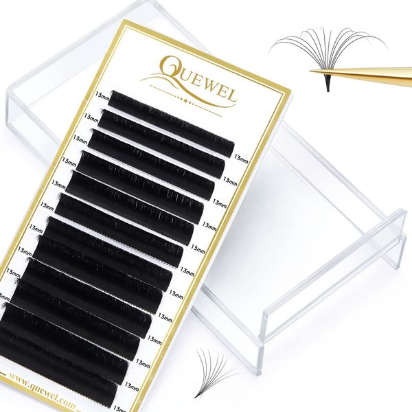 Easy Fan Lashes Quewel Russian Volume Lash Extensions 0.10 D Curl 13mm Reusable Box Russian Lashes Volume Lash Extensions Self Fanning Eyelash Extensions Automatic Blooming Lash Extensions(0.10-D-13)