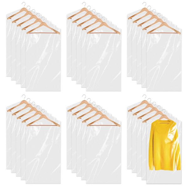 30 Pack Clear Garment Bags 23.6 x 35.4 inch Plastic Clothes Covers for Hanging Clothes Transparent Dry Cleaner Bags Dust-proof Clothing Protector Covers for Closet Storage Home Laundry