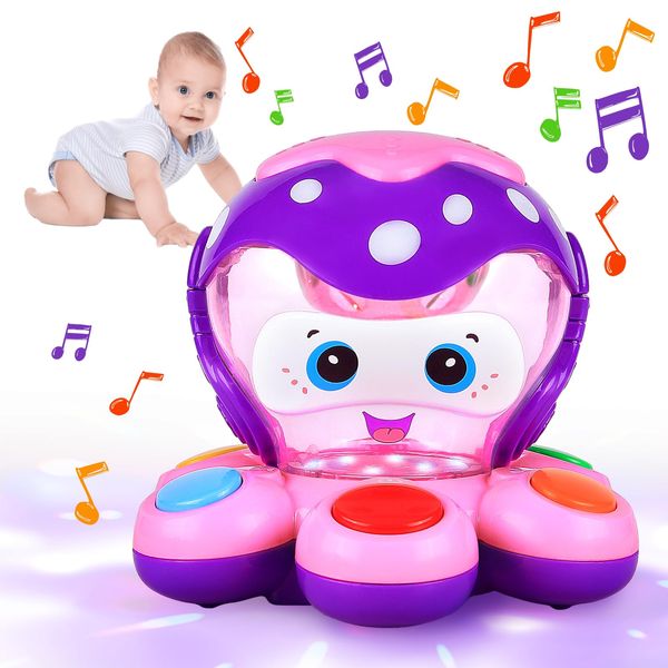 Baby Toys 6 to 12 Months Octopus Light Up Toys with Music Baby Sensory Toys Early Learning Musical Toys for 1 Year Old Girls Birthday Gifts Present