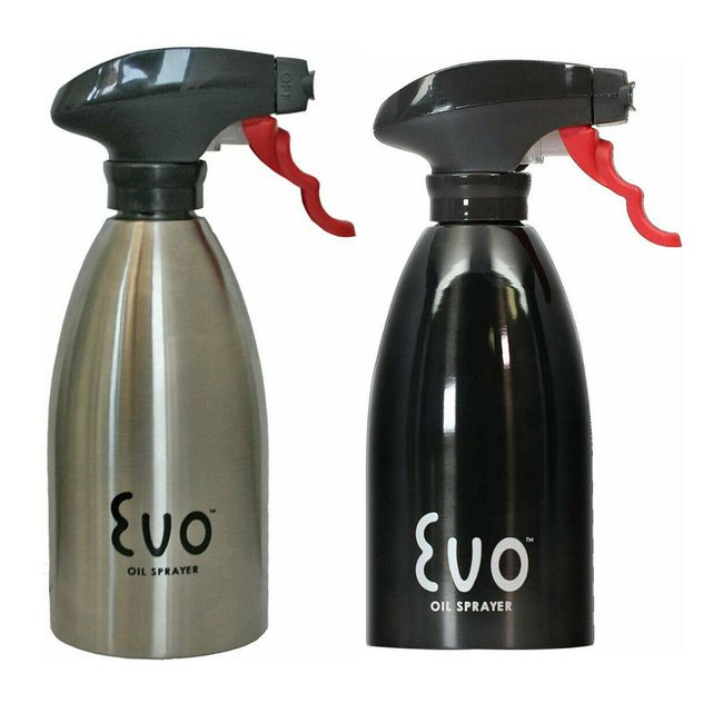 Evo Stainless Steel Oil Sprayer 16oz with Non Aerosol Oil Sprayer Black