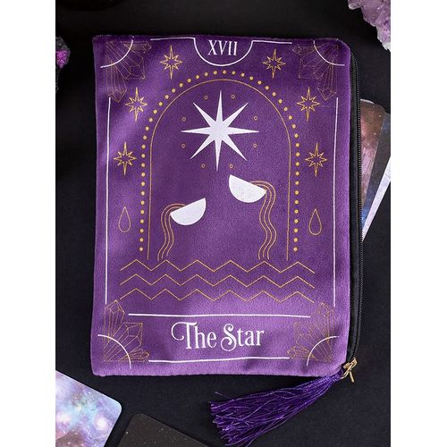 Grindstore Purple Fabric Mystical Star Tarot Card Zippered Bag - 19.5cm x 15cm (1 Pc.) - Unique Design, Perfect for Organizing Tarot & Oracle Cards