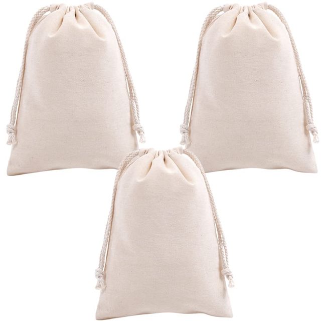 ANAMO Cloth Bag, Drawstring Bag, Plain, Cotton, Set of 3 (Large, 12.6 x 9.8 inches (32 x 25 cm)