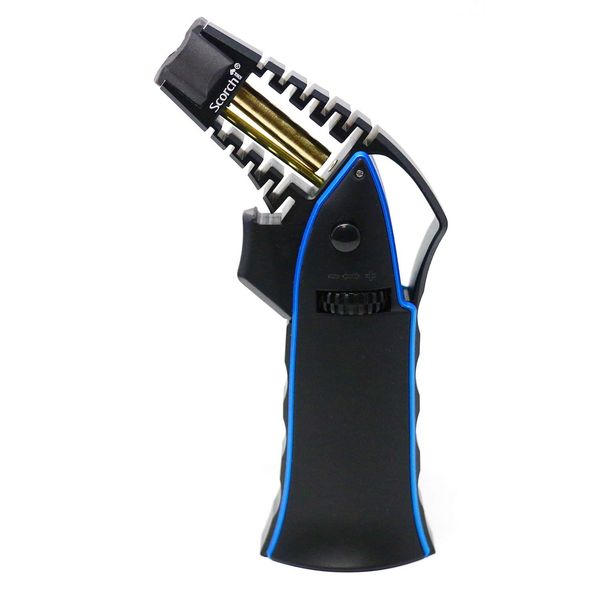 Scorch Torch CNC Machined 6.75" Tall Handheld Aluminum Flame Adjustable Butane Refillable Torch In Gift Box (Black #3)