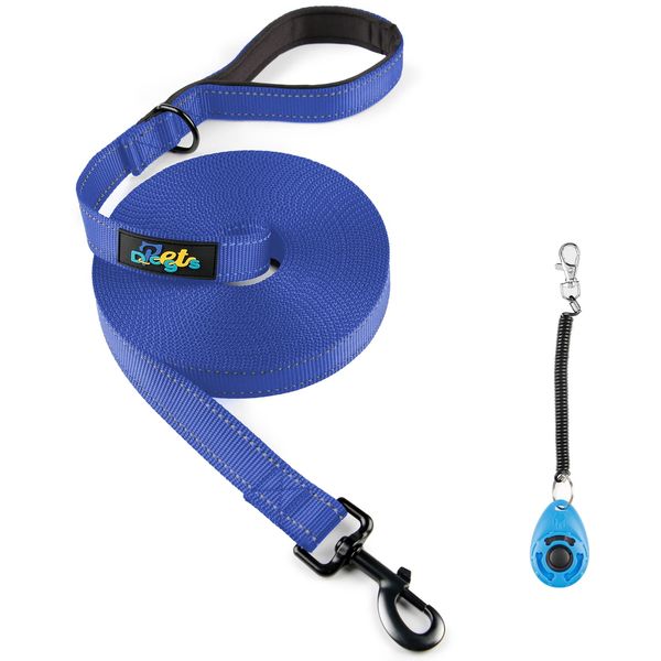 DPOEGTS Long Leash for Dog Training 15ft 20ft 30ft 50ft 100ft - Obedience Recall Training Lead for Large Medium Small Dogs - Great for Training Playing Camping Backyard (Blue, 30FT)