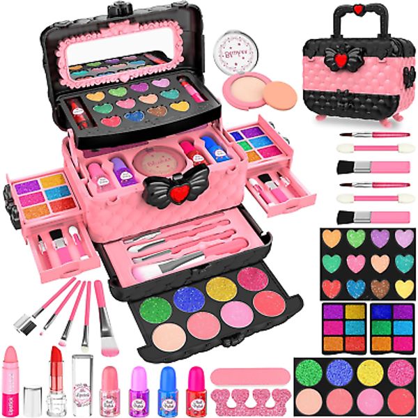 54 Pcs Kids Makeup Kit for Girls, Princess Real Washable Pretend Play Cosmetic S