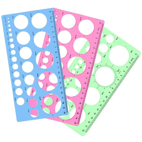 3 Pcs/Set Circle Ruler, Circle Template for Drawing, 22/27 Specifications Plastic Geometric Stencil Rulers, Drawing Aid Tool Multi-Function Measuring Ruler for Studying, Designing, Office, Home