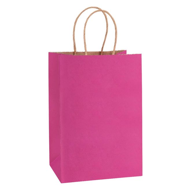 BagDream Kraft Paper Bags 100Pcs 5.25x3.75x8 Inches Small Paper Gift Bags with Handles Bulk, Paper Shopping Bags, Kraft Bags, Party Bags, Pink Gift Bags