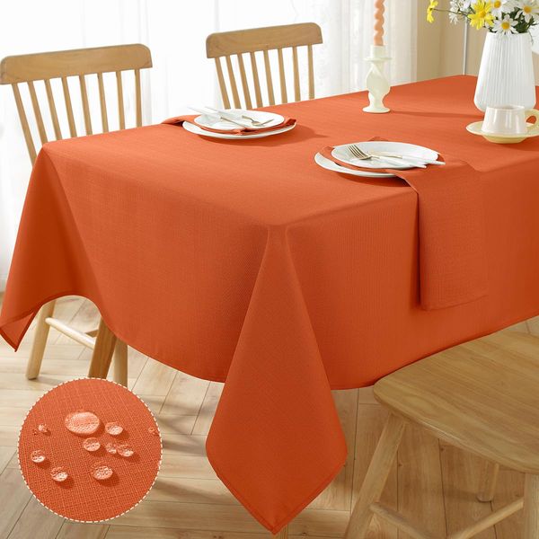 Fall Tablecloth Rectangle Spill Proof Machine Washable Polyester Table Cloth, Textured Faux Linen Fabric Table Cover for Autumn, Thanksgiving, Harvest(60 x 84 Inch Rectangular, Rust/Burnt Orange)