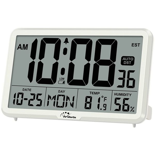 WallarGe Auto Set Digital Wall Clock Battery Operated, Desk Clocks with Tempe...