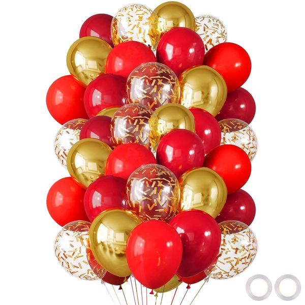 Red and Gold Balloons, 60 Packs 12 Inch Red and Gold Metallic Confetti Balloons with Ribbons for Women Birthday Wedding Bridal Shower Retirement Party Decorations Supplies