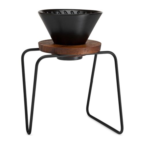 ChefWave Artisan Series Pour-Over Coffee Maker Set with Ceramic Cone, Wood Ring and Stainless Steel Stand, 1-2 Cup Personal Size - Bamboo Accents, Easy to Clean, BPA Free