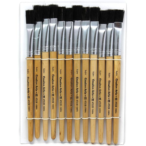 Charles Leonard Flat Tip Easel Paint Brushes with Short Stubby Handle, 0.50 Inch, Natural Handles and Black Bristles, 12-Pack (73150)