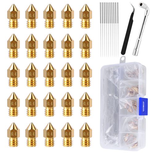 Comgrow 25PCS MK8 Ender 3 V2 Nozzles 0.4MM, 3D Printer Brass Hotend Nozzles with DIY Tools Storage Box for Creality Ender 3/Ender 3 Pro/Ender 3 Max/5 Pro/Ender 3 S1/Ender 3 Neo/CR 10 Series 3D Printer