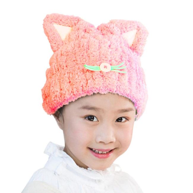 Fogman Towel Cap, Kids, Cat Ears, Dry Cap, Kids, Cute, Pool, Quick Drying, Adult Use, Pink