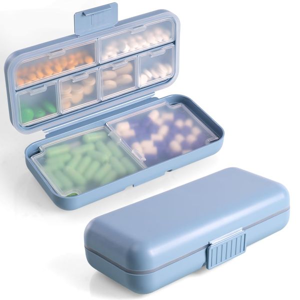 ACWOO Pill Box Organiser, 1Pcs Portable Medicine Storage Box with 8 Compartments, Pill Case Pill Dispenser to Hold Vitamins, Cod Liver Oil, Supplements and Medication for Travel & Work