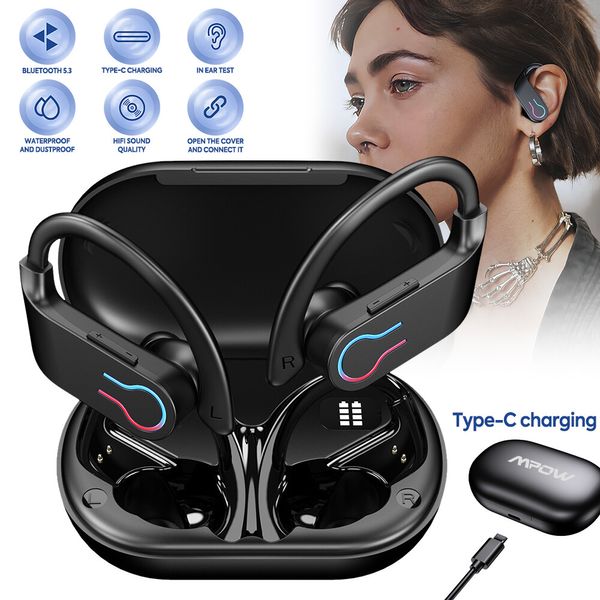 Mpow Q63Pro Wireless Bluetooth 5.3 Earbuds Sport Earphones Ear-hook Headset Mic