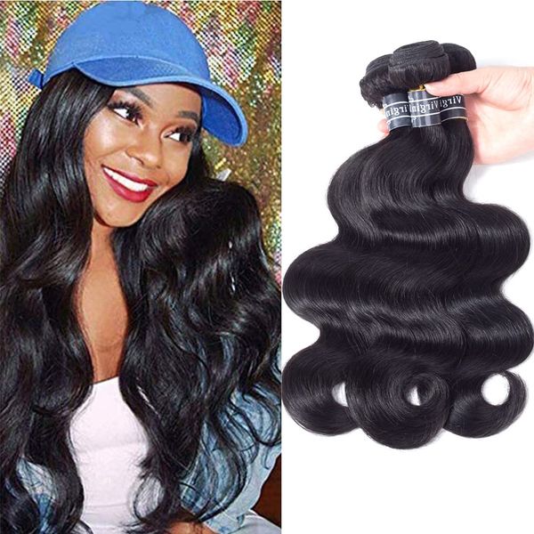 Amella Hair 100% Unprocessed Virgin Brazilian Human Hair Brazilian Body Wave 3 Bundles (18 20 22,300g) Hair Extensions Grade 8A Remy Human Hair Bundles Natural Black Color