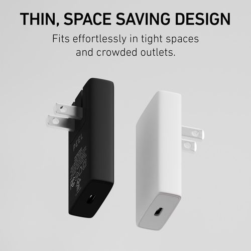 PEEL Thin Wall Charger (Black) – 35W Fast Charging USB-C Adapter – Ultra-Slim, Space-Saving Design – UL, FCC, CE, RoHS Compliant for Safety