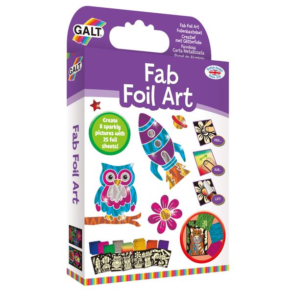 Galt Fab Foil Art - Creative Craft Kits for Kids and Childrens Fun Foil Art Activity Set for Girls and Boys - Includes Guide Book, 25 Colourful Foil Sheets and 8 Sparkly Pictures - Age 6 Years Plus