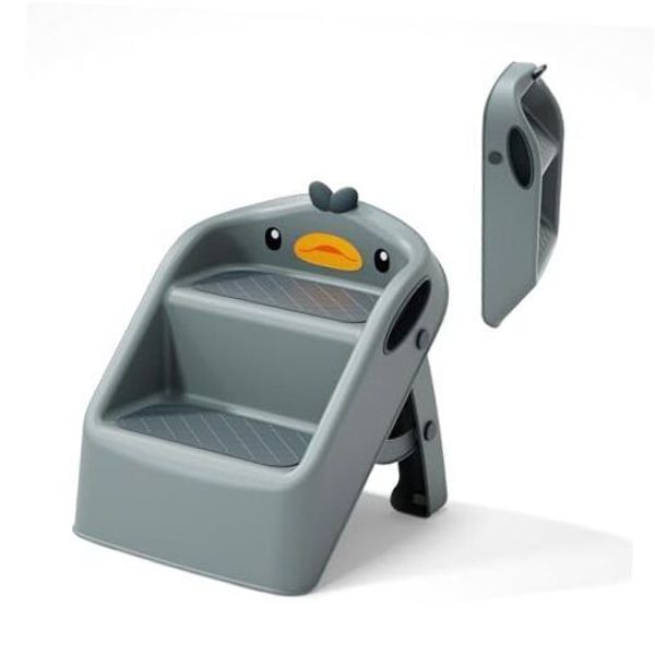 Toddler Step Stool Foldable 2 Step Stool for Kids Bathroom Sink Potty Dark Grey