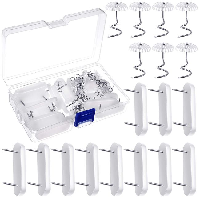 Jetec 40 Pieces Plastic Bed Skirt Pins Holding Head Double Pins White Furniture Chair Leg Pins Glide Nails Holding Pins Clear Heads Twist Pins for Slipcovers and Bed Skirts