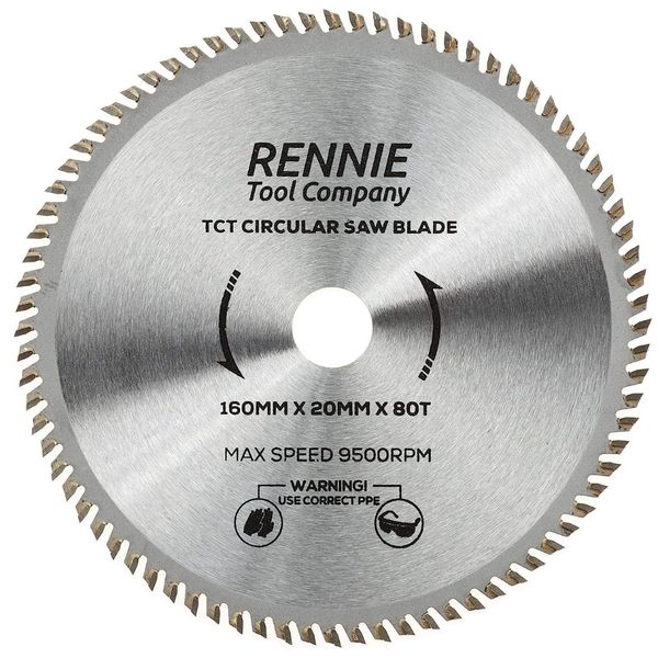 Rennie Tools - 160mm x 20mm Bore x 80T TCT Circular Wood Saw Blade. Fits Bosch Festool TS55 Makita Ryobi Dewalt Circular Saws etc, 160mm Circular Saw Blade Also Fits 165mm Circular Saws