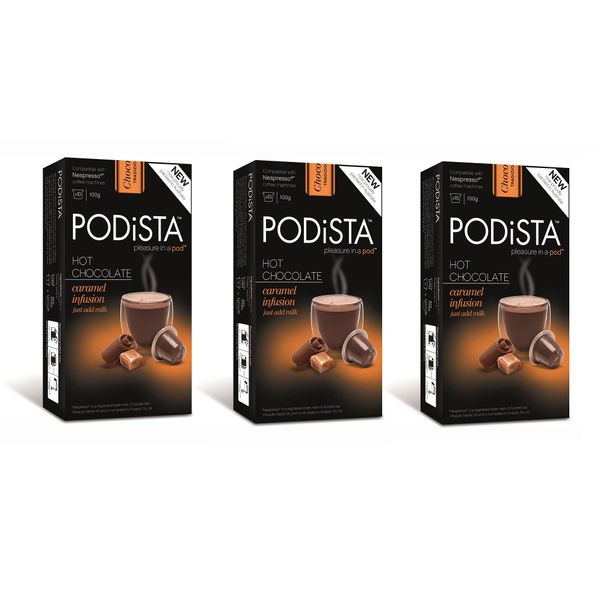 Hot Chocolate Nespresso Compatible Capsules Hot Cocoa Pods - Caramel Infusion - 3 Pack - 30 Pod Package