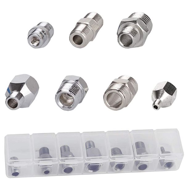 Fengda Airbrush Adapter 7PCS Hose Adapter Set Airbrush Threaded Plug for Connecting Airbrush and air Compressor with Transparent Plastic Box