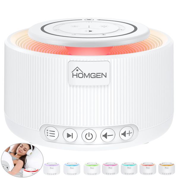 HOMGEN Rechargeable White Noise Machine Baby Touchable RGB Light White Noise Sleep Machine 30 Soothing Sound Machine for Adults with 3.5mm Audio Jack High Quality Sound Noise Machine to Enjoy Sleep