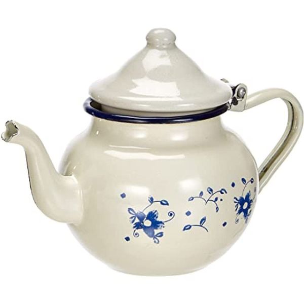 ibili Teapot Sena 0,7 l of Enamelled Steel, White/Blue, 10 x 10 x 20 cm