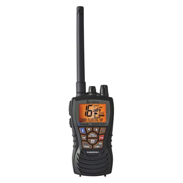 Cobra MR HH500 FLT BT Handheld Floating VHF Radio – 6 Watt, Bluetooth, Submersible, Noise Cancelling Mic, Backlit LCD Display, Memory Scan, Black