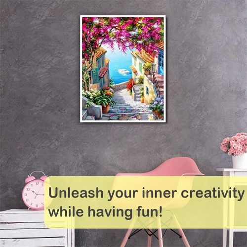 KAMIERFA Paint by Number for Adults Beginner Canvas - Landscape Bay Painting by Numbers Kits with 4 Brushes and Acrylic Paint for Gift and Home Wall Decor 12X16 Inch