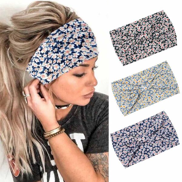 Zoestar Boho Stirnband Breit Headwraps Blume Haarbänder Yoga Elastisch Kopftuch für Frauen und Mädchen (3 Stück)