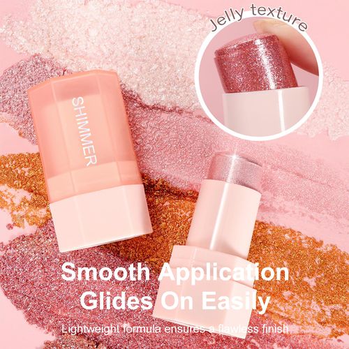 Wugbc Body Glitter Face Highlighter Stick, Jelly Shimmer Eyeshadow, Hydrating Sparkling Multiuse Makeup Glitter for Eyes Lips Cheeks, Easy to Blend Long Lasting Body Shimmer for Rave Festivals, #1