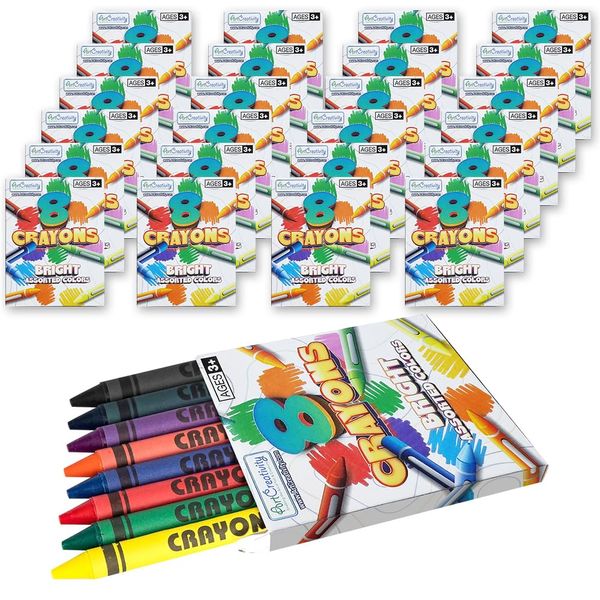 ArtCreativity Bulk Crayon Packs, 24 Sets of 8 Packs of Crayons (192ct), Classroom Crayons for Students, Non-Toxic Crayon Party Favors for Kids, Arts & Crafts Supplies 3+