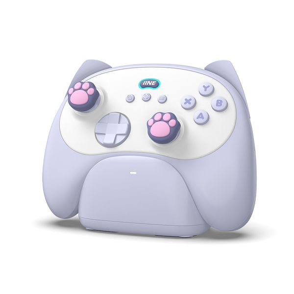 IINE Wireless Controller with Charging Dock – for PC, Switch, Android, iOS, Wireless & Wired Gamepad with Macro, Turbo, 6-Axis Motion, Rumble, Headphone Jack, Ergonomic Controller for Small Hands (Blue)