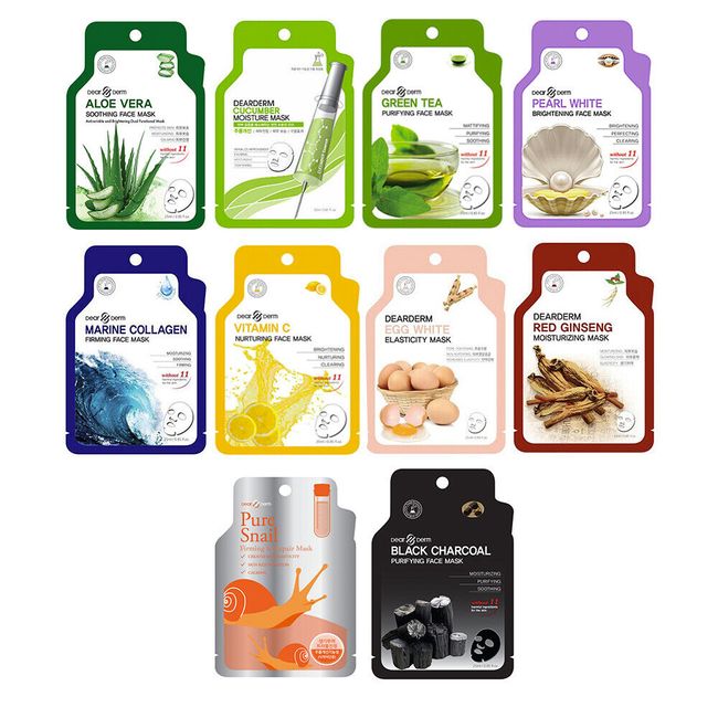 Dearderm Facial Sheet Mask 10pcs Mix [Free USA Shipping]