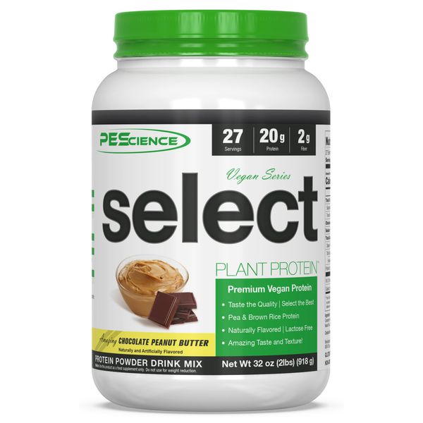 PEScience Select Vegan Plant Based Protein Powder, Chocolate Peanut Butter, 27 Serving, Premium Pea and Brown Rice Blend