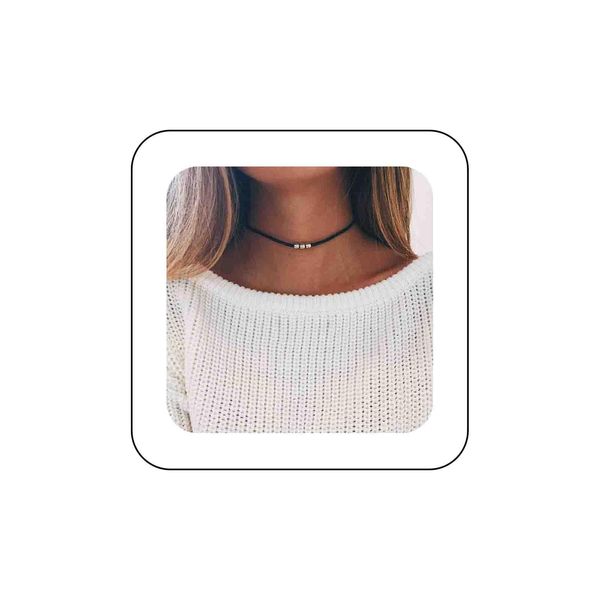 Iaceble Bohemia Thin Velvet Choker Necklace Black Velvet chain Necklace Short Suede Collar Necklace Velvet Bead Pendant Necklace Suede Necklace Jewelry for Women