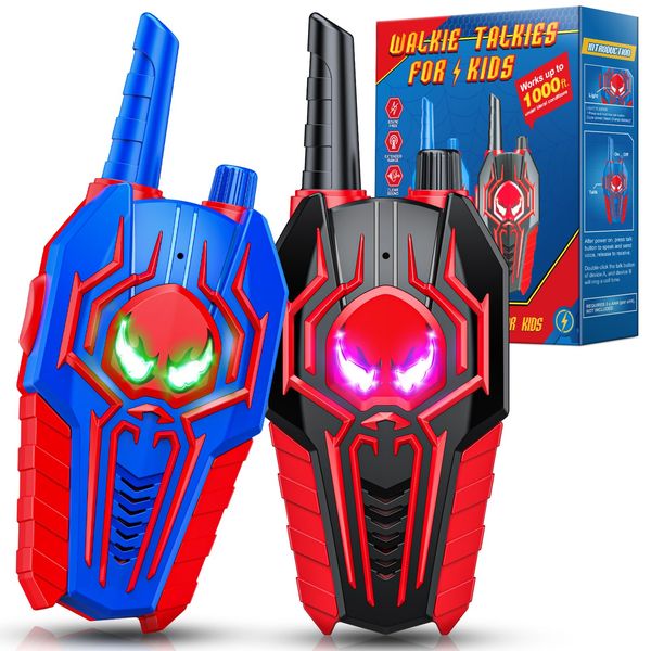 Spider Walkie Talkies for Kids Ages 3-8: Kid Toys Gifts for 3 4 5 6 7 8 9 10 Year Old Boys 2 Pack Camping 2 Way Radio Toy Christmas Brithday Gift for Boy Kid Age 3-4 4-6 5-7 Toddler Walkie Talkies