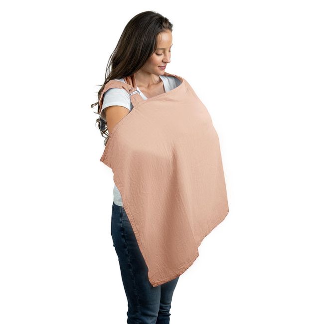 Muslin Nursing Cover for Baby Breastfeeding, Soft & Breathable Cotton Breastfeeding Cover for Mom with Rigid Hoop for Mother Nursing Apron by Comfy Cubs (Blush)